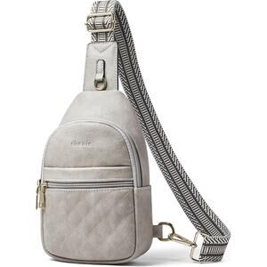 Shrrie Quilted Sling Crossbody – Taupe Faux Leather with Chevron Strap